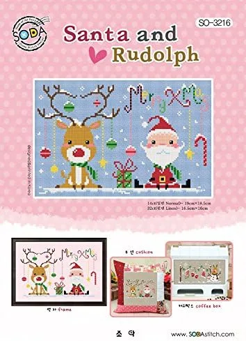 SO-3216 Santa y Rudolph, folleto con patrón de punto de cruz SODA, gráfico de diseño de punto de cruz coreano auténtico impreso en papel recubierto
