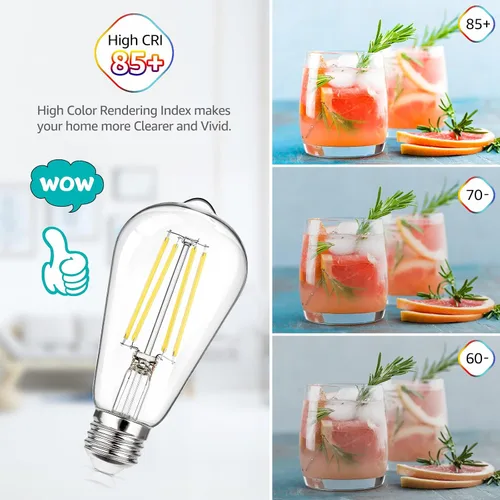 Miniatura 6 de MAXvolador Paquete de 12 bombillas LED Edison vintage regulables equivalentes a 60 W, 6 W, 850 lúmenes, blanco neutro 4000 K ST58, bombillas