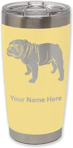 Miniatura 16 de LaserGram Vaso aislado al vacío de 20 onzas, Bulldog Dog, grabado personalizado incluido (negro)