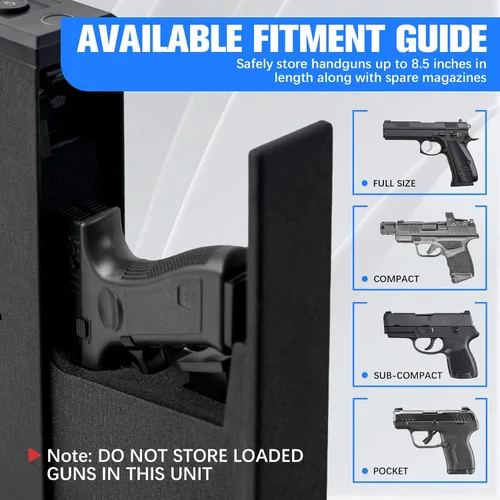 Miniatura 5 de Slider Biometric Pistol Safe 3 maneras de acceso rápido con huella dactilar/teclado/cerradura de llave para mesita de noche cama escritorio