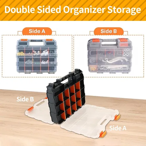Miniatura 6 de Paquete de 2 organizadores de piezas pequeñas, caja organizadora de hardware de 34 compartimentos, caja de almacenamiento de herramientas de doble