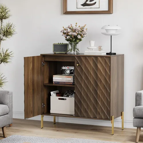 Miniatura 4 de Buffet de comedor moderno de mediados de siglo de 32 pulgadas con almacenamiento, aparador de buffet con diseño de ondas diagonales, mesa