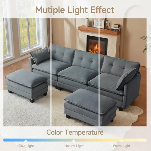 Miniatura 8 de Amsleekey Sofá Seccional Modular, Sofá Seccional de Pana en Forma de U de 111.5" Cómodo para Sala de Estar, Sofás Seccionales de Nube de 3 Plazas