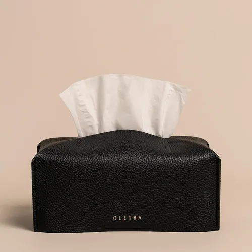 Miniatura 5 de OLETHA Funda para Caja de Pañuelos Rectangular Estética, Portador de Pañuelos de Caja Plana Mediana Rectangular, Negro