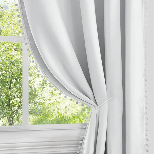 Miniatura 11 de HOMEIDEAS Cortinas opacas con pompones grises de 52 x 63 pulgadas de largo, con ojales, para oscurecer la habitación, 2 paneles para dormitorio