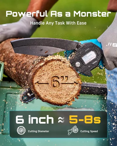 Miniatura 5 de Seesii Mini motosierra, mini motosierra de 6 pulgadas, inalámbrica, de mano, con 2 baterías, para cortar árboles, cortar madera, el mejor regalo Azul