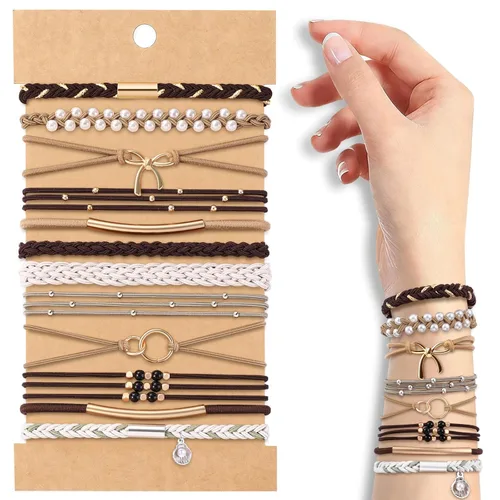 Miniatura 17 de DIYDEC 10 Ligas para el Cabello Pulsera para Mujeres 5 Estilos Suaves Trenzadas Boho Bandas para el Cabello Elásticas Sin Daño Ligas para el Cabello