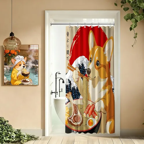 Miniatura 35 de Cortina de ducha estrecha con diseño de gato negro y animé japonés para casa rodante, juegos de decoración de baño, tela impermeable con ganchos, 36