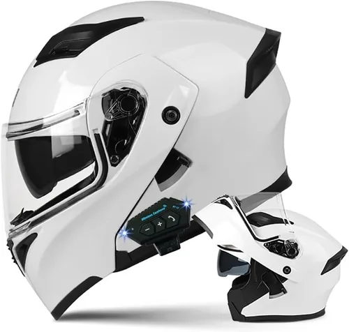 Miniatura 14 de Casco de motocicleta modular Bluetooth con aprobación DOT, antiempañamiento, doble visera, cara completa, abatible, con altavoz y micrófono