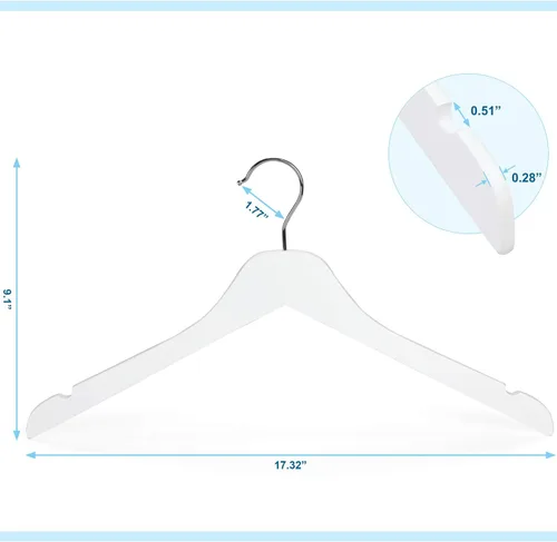 Miniatura 3 de TOPIA HANGER Paquete de 10 perchas de madera blanca, de 0.28 pulgadas, con diseño plano y muescas suaves, ligeras y duraderas que ahorran espacio