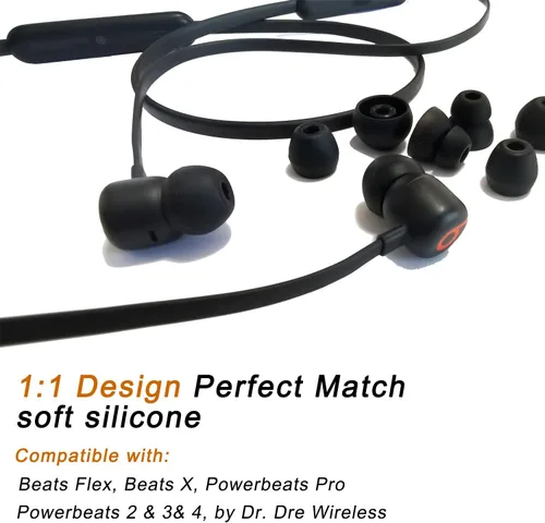 Miniatura 4 de Almohadillas de repuesto de silicona para Beats Flex, X, Powerbeats - Doble brida, goma, 8 pares de color negro