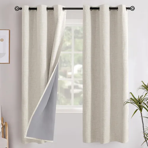 Miniatura 119 de YoungsTex - Cortinas opacas de lino para dormitorio, oscurecimiento de la habitación, cortinas con textura de lino, paneles con aislamiento térmico
