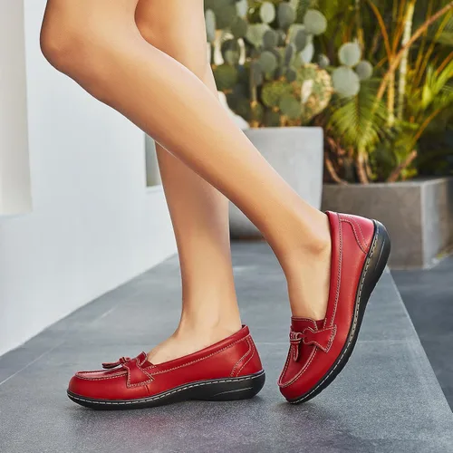 Miniatura 7 de Artisure Mocasines de cuero clásicos y cómodos para mujer, estilo casual, con borlas, bonitos zapatos de vestir para el trabajo, oficina, zapatos