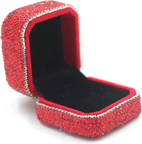 Miniatura 9 de Caja de anillos de cristal de lujo para aretes, caja de almacenamiento de joyería, caja de regalo para anillo de propuesta, ceremonia, boda, Negro