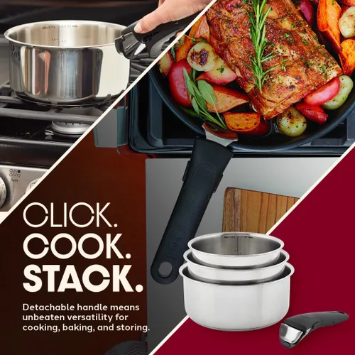 Miniatura 2 de T-fal Ingenio Expertise - Juego de utensilios de cocina de acero inoxidable, 4 piezas, inducción, apto para horno, utensilios de cocina apilables