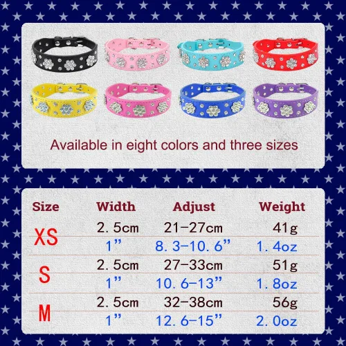 Miniatura 4 de Collar de perro con flores de diamantes de imitación, collar de piel sintética brillante para perros y gatos pequeños, bonito collar de cachorro