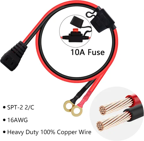 Miniatura 4 de Cable de alimentación CC para refrigerador de automóvil de 12 V, terminal de anillo O de 16 AWG a cable de plomo portátil para automóvil