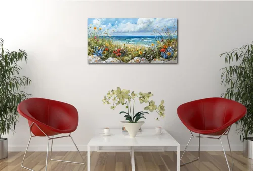 Miniatura 4 de Rtriel Arte de pared de flores de playa para sala de estar, pintura de flores silvestres, impresiones en lienzo floral, decoración de pared