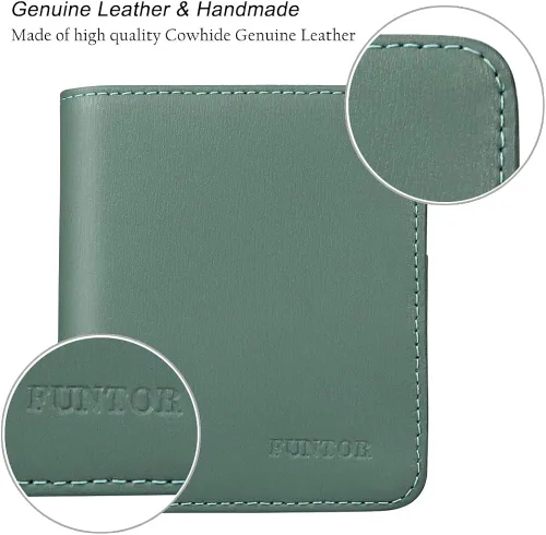 Miniatura 5 de Funtor Cartera de cuero para mujer, pequeña y compacta, con bolsillo doble, bloqueo RFID, para mujer