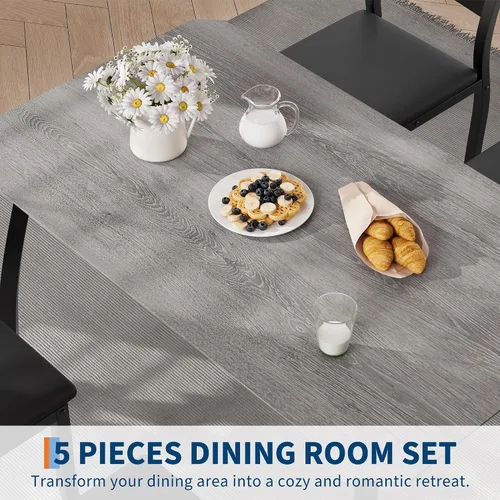 Miniatura 2 de IDEALHOUSE Juego de mesa de comedor para 4 mesas de cocina modernas y sillas con bordes biselados, asientos acolchados, marco de metal compacto que