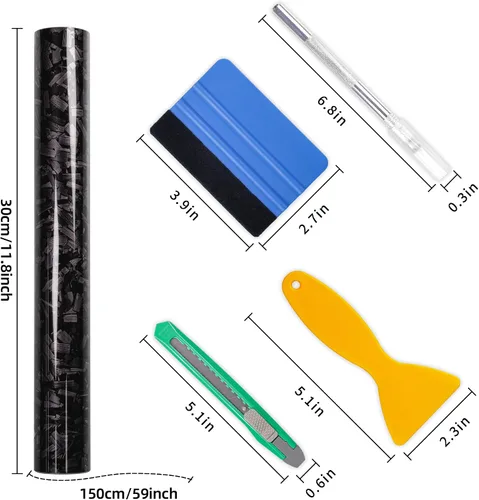 Miniatura 7 de Lypumso Envoltura de vinilo de fibra de carbono forjada con 4 kits de herramientas, rollo de vinilo de alto brillo para automóvil, calcomanía