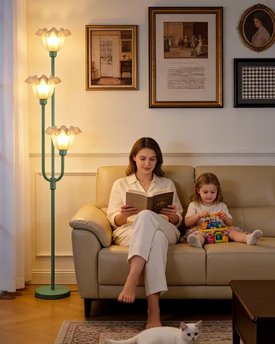 Miniatura 16 de Lámparas de Pie Regulables de Flores con Mesa, Lámpara de Pie Floral de 2 Luces, 3000K Blanco Cálido Estilo Candelabro Lámpara de Pie Moderna