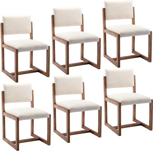 LukeAlon Juego de 6 sillas de comedor vintage de sherpa, sillas laterales de cocina con respaldo abierto de granja con patas de madera maciza, Blanco