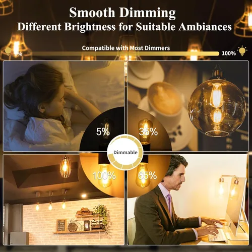 Miniatura 4 de DiCUNO Bombillas Edison regulables equivalentes a 100 W, bombilla LED Edison, blanco cálido 2700 K, 10 W, 1200 lm, filamento vintage ST64 para baño