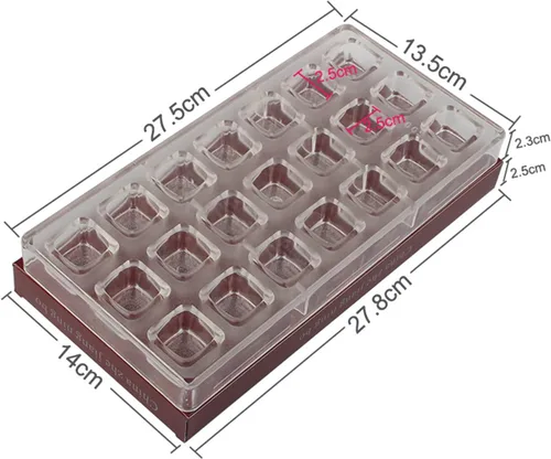 Miniatura 7 de HAPYLY - Molde de policarbonato para hacer chocolate con 24 cuadrículas, forma de cubo, transparente