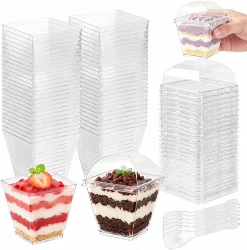Miniatura 8 de Oomcu Mini tazas de parfait cuadradas transparentes desechables para yogur, helado, mousse, aperitivos, embutidos, pudín, gelatina, dulces