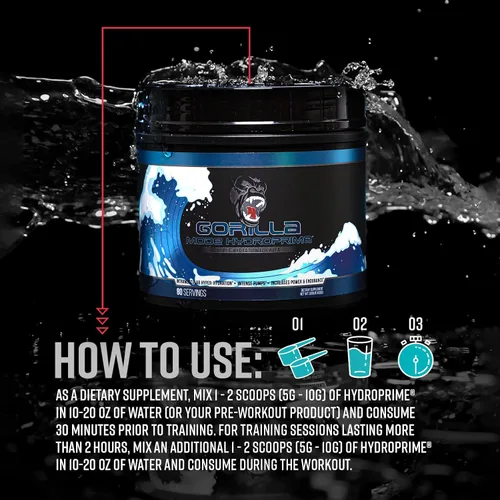 Miniatura 3 de Gorilla Mind Hydroprime® Glycerol Pre-Entrenamiento - Fórmula Hidratante para Antes del Entrenamiento para Bombas Intensas · Hiper-Hidratación
