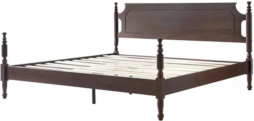 Miniatura 3 de Base de cama de plataforma de madera maciza tamaño King con cabecera y estribo, base de 12 listones fuertes, patas de metal, no necesita somier