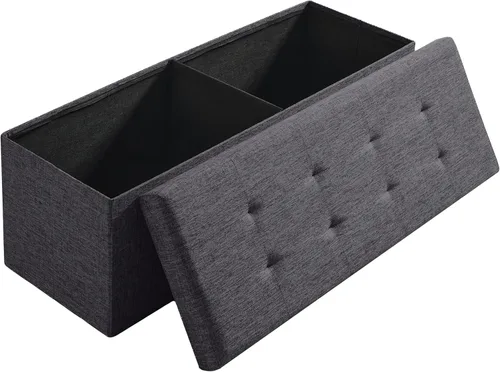 Miniatura 14 de Ornavo Home Otomán de Almacenamiento Plegable de Lino Acolchado Cubo Cuadrado Reposapiés/Asiento - 15" x 15" x 15" (Gris)