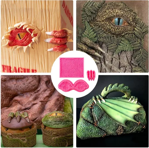 Miniatura 6 de Rainmae Moldes de silicona para fondant de dragón, ojos de dragón Longan, diseño de garras de dinosaurio, molde de chocolate para hornear pasteles