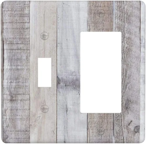 Miniatura 39 de Placa de pared dúplex de receptáculo de dispositivo de 1 gang de madera envejecida blanca gris con veta de tablón, cubierta de enchufe eléctrico