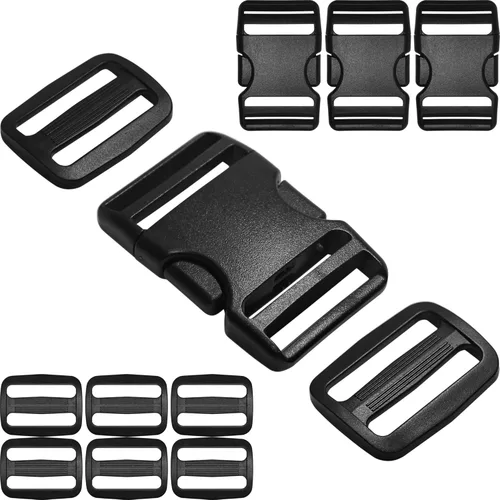 HISUNTEC Hebillas para correas de 1-1/2": juego de 4 hebillas de liberación lateral y 8 piezas de deslizadores de triple deslizamiento, apto para
