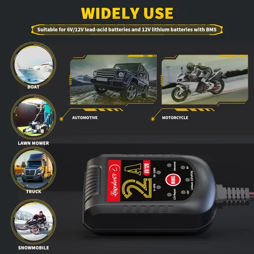 Miniatura 7 de Cargador de batería de goteo de 2A, mantenedor automático, 6V 12V, cargador flotante inteligente para automóvil, coche, motocicleta, cortacésped