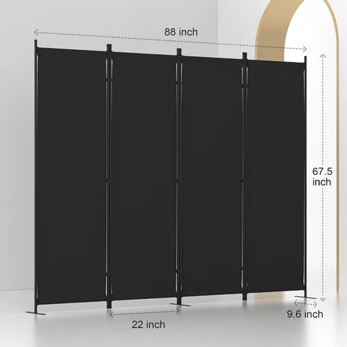 Miniatura 5 de Divisor de habitación, pantalla de privacidad plegable de 4 paneles, separación portátil de 88 pulgadas con 3 pies de metal, divisores de habitación