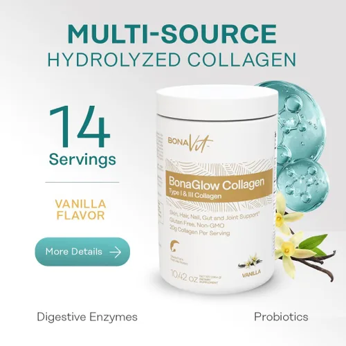 Miniatura 2 de Polvo de péptidos de colágeno - Alta dosis de 0.71 oz de colágeno + 0.63 oz de proteína - Colágeno hidrolizado tipo I y III con probióticos