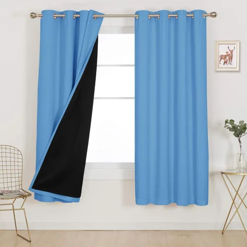 Miniatura 90 de Deconovo Cortinas 100% opacas, cortinas de ventana con aislamiento térmico, paneles reductores de ruido, cortinas de forro negro, con ojales