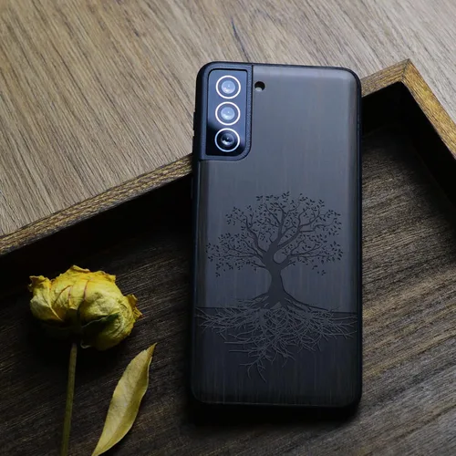 Miniatura 5 de Carveit Funda de madera para Galaxy S22 [madera real dura y TPU suave] a prueba de golpes, funda protectora híbrida única y elegante, diseño