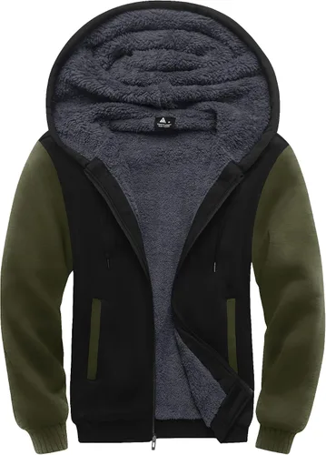 Miniatura 8 de SCODI Sudaderas con capucha para hombre, forro polar pesado, cremallera completa, forro de sherpa grueso, chaqueta con capucha