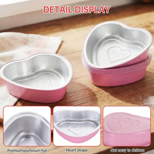 Miniatura 3 de Juego de 15 moldes para pasteles en forma de corazón con tapas, mini recipientes desechables de papel de aluminio para cupcakes de 22.7 onzas
