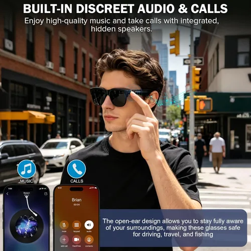 Miniatura 4 de Lentes de sol inteligentes Bluetooth con lentes electrocrómicos, control de tinte multinivel para conducir, viajar, pescar, uso diario, altavoces