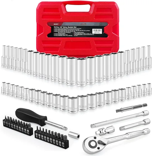 Miniatura 8 de EACELIY Juego de 28 llaves de impacto de 1/4 de pulgada, SAE, profundo y poco profundo con junta universal, barra de extensión, llave de trinquete