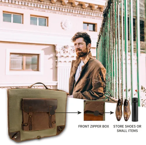 Miniatura 6 de Bolsa de equipaje de lona encerada con correa para el hombro para el trabajo y los negocios, Verde ejército
