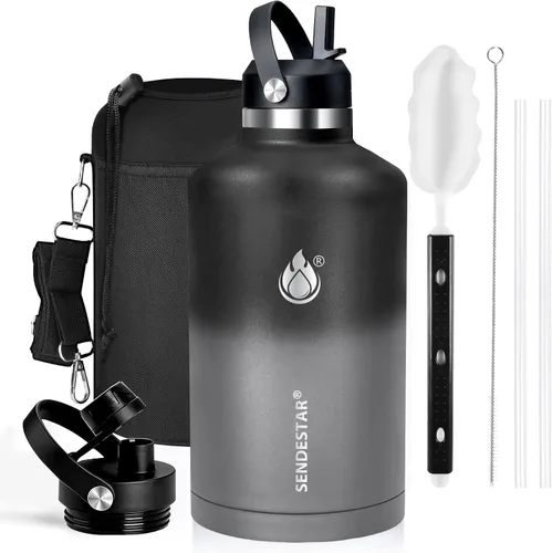 Miniatura 25 de SENDESTAR Botella de agua aislada de 24 onzas, boca ancha, botella de agua de 24 onzas con tapa con popote, tapa de boquilla, acero inoxidable