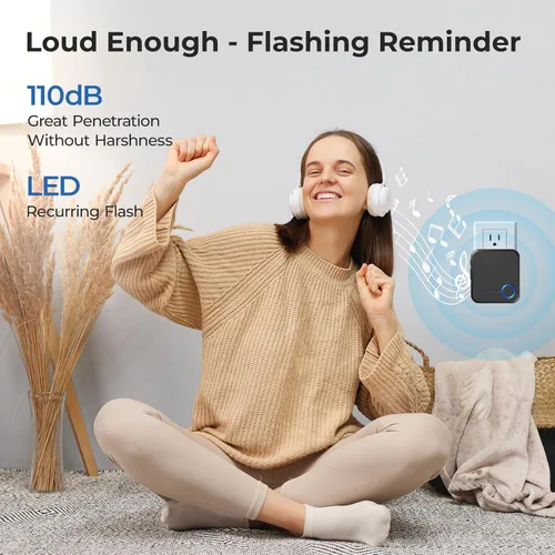 Miniatura 3 de FOVKSUC Timbre Inalámbrico, Timbre de Puerta Impermeable con 60 Melodías, 5 Niveles de Volumen y Flash LED, Timbre de Aula de Largo Alcance de 1000