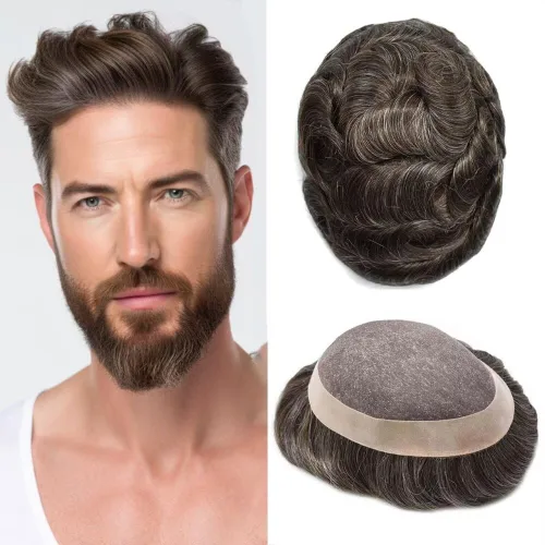 Miniatura 38 de FACE MIRACLE - Pelucas de cabello humano real para hombre, con revestimiento de poliéster, prótesis de cabello masculino, 8 x 11, 1#, negro
