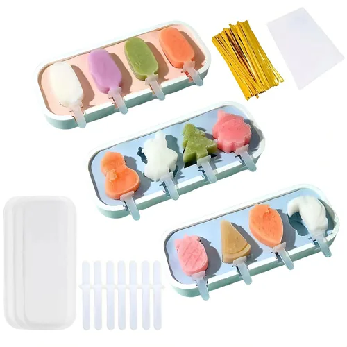 Miniatura 8 de Juego de 3 moldes para paletas, 4 piezas, moldes para hacer helados, accesorios de cocina congelados, fácil liberación, leche materna, reutilizable